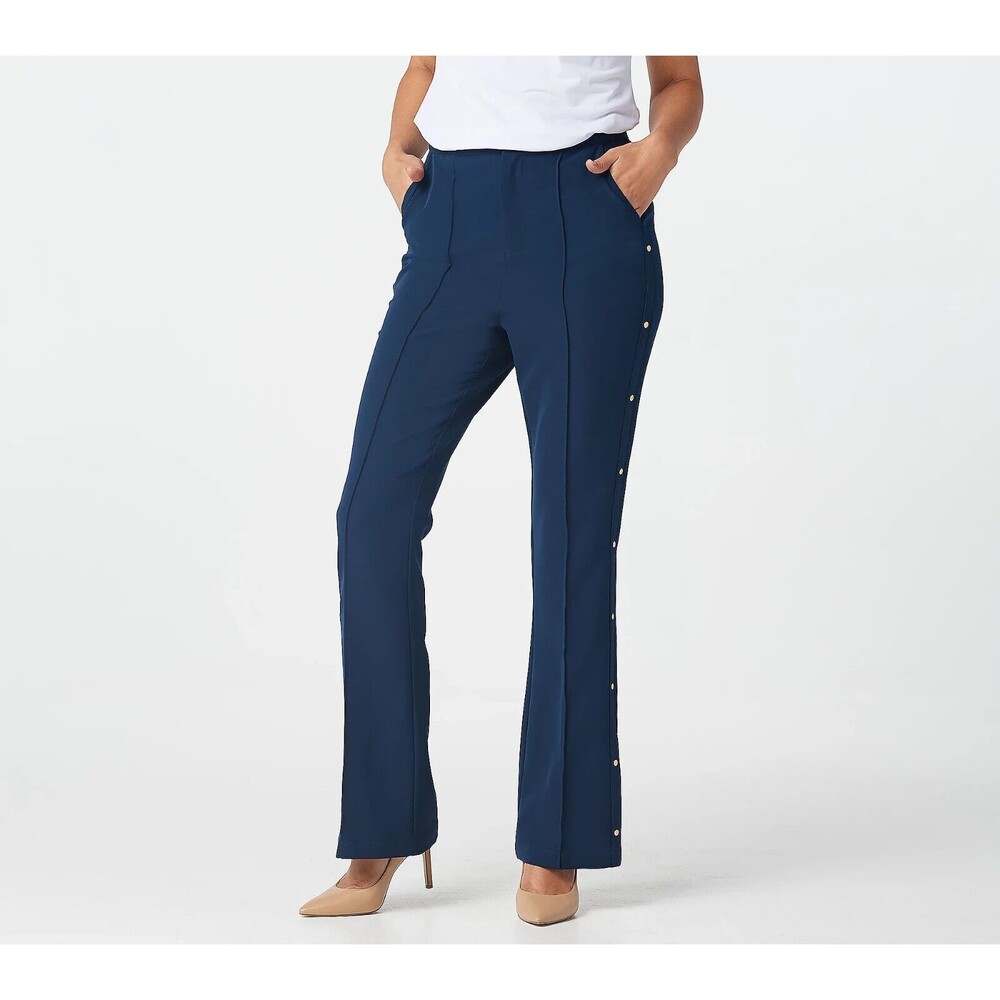 G.I.L.I. Women’s Sz 2 Regular Boot-Cut Pants with Button Detail Dark Navy NEW